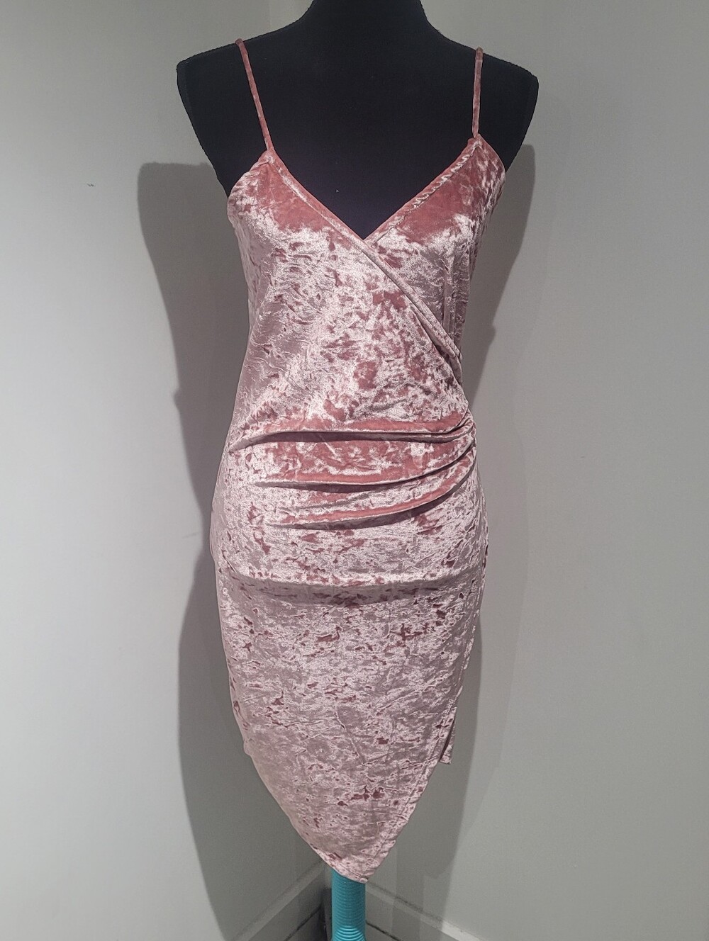 Revamped Women's Pink Crushed Velvet Ruched Slip Dress Medium Y2K Barbiecore